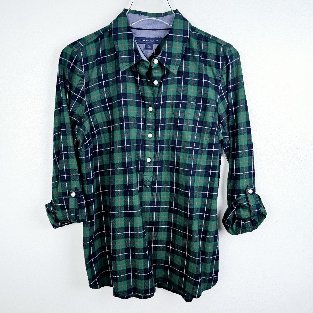 Tommy Hilfiger Plaid 1/2 Button Front Pullover Shirt NWT